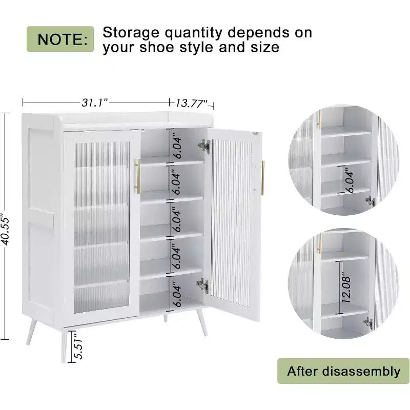 Acekool Glass Door Shoe Cabinet, Modern Shoe Organizer with Adjustable Shelves, Space-Saving Entryway Storage