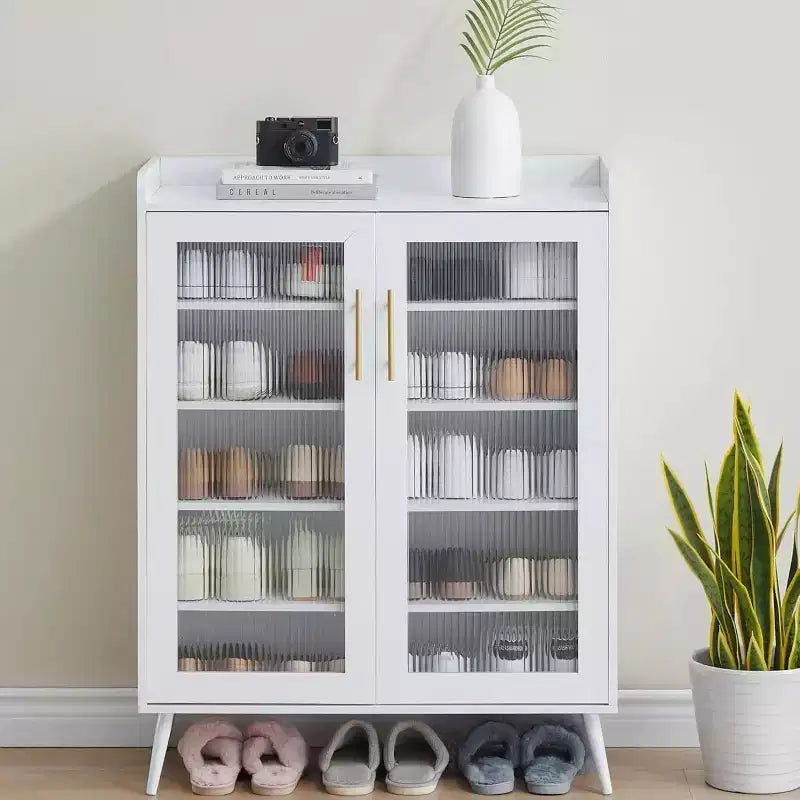 Acekool Glass Door Shoe Cabinet, Modern Shoe Organizer with Adjustable Shelves, Space-Saving Entryway Storage