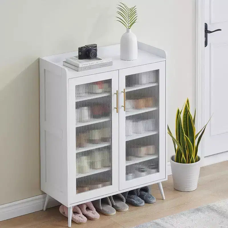 Acekool Glass Door Shoe Cabinet, Modern Shoe Organizer with Adjustable Shelves, Space-Saving Entryway Storage