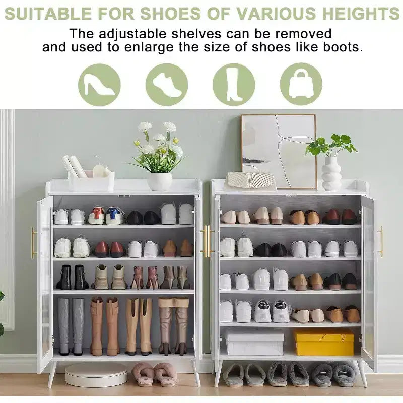 Acekool Glass Door Shoe Cabinet, Modern Shoe Organizer with Adjustable Shelves, Space-Saving Entryway Storage