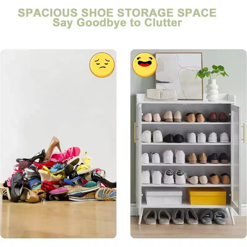 Acekool Glass Door Shoe Cabinet, Modern Shoe Organizer with Adjustable Shelves, Space-Saving Entryway Storage