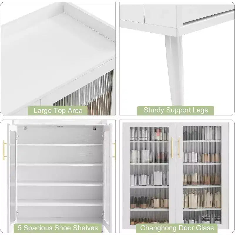 Acekool Glass Door Shoe Cabinet, Modern Shoe Organizer with Adjustable Shelves, Space-Saving Entryway Storage