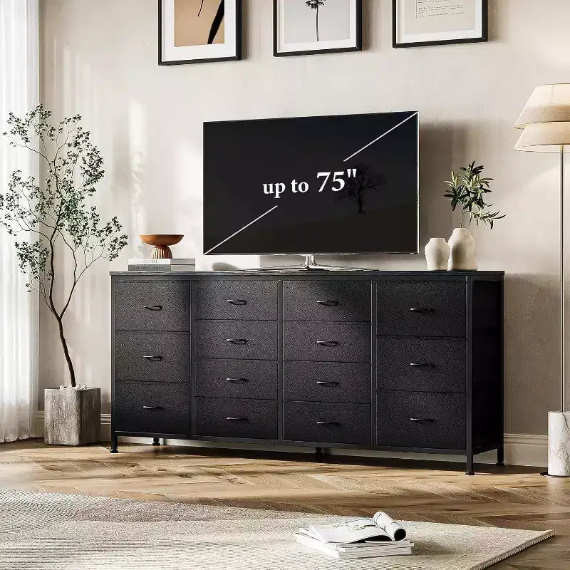 Acekool 63 Inch 14 Drawer Storage Dresser with Charging Station, Wide Chest Organizer for Bedroom, Living Room, Office