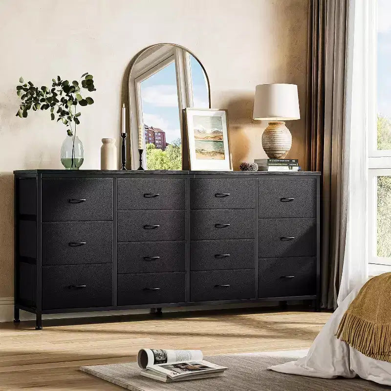 Acekool 63 Inch 14 Drawer Storage Dresser with Charging Station, Wide Chest Organizer for Bedroom, Living Room, Office