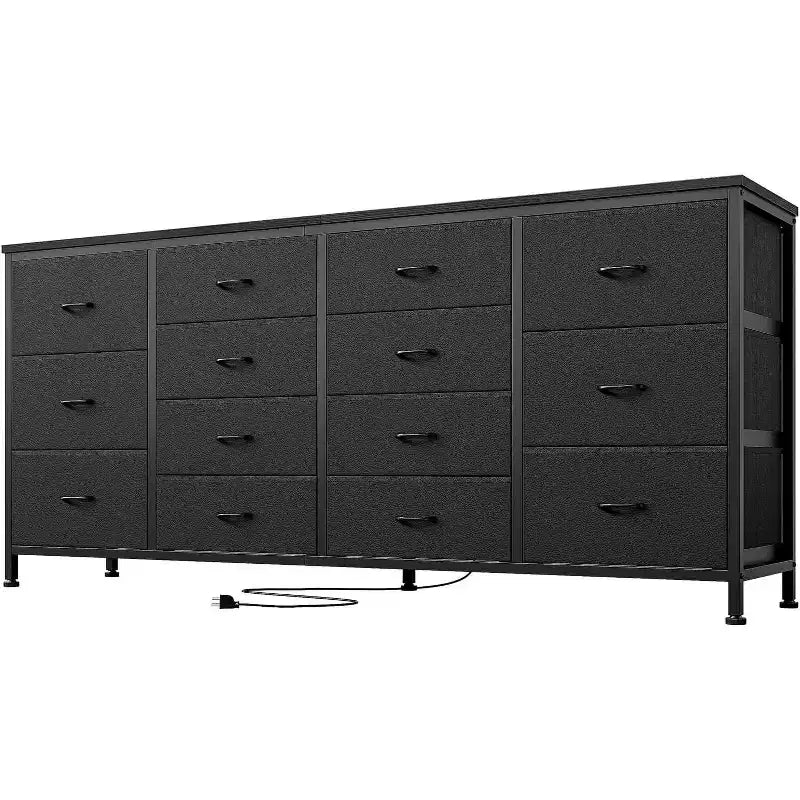 Acekool 63 Inch 14 Drawer Storage Dresser with Charging Station, Wide Chest Organizer for Bedroom, Living Room, Office