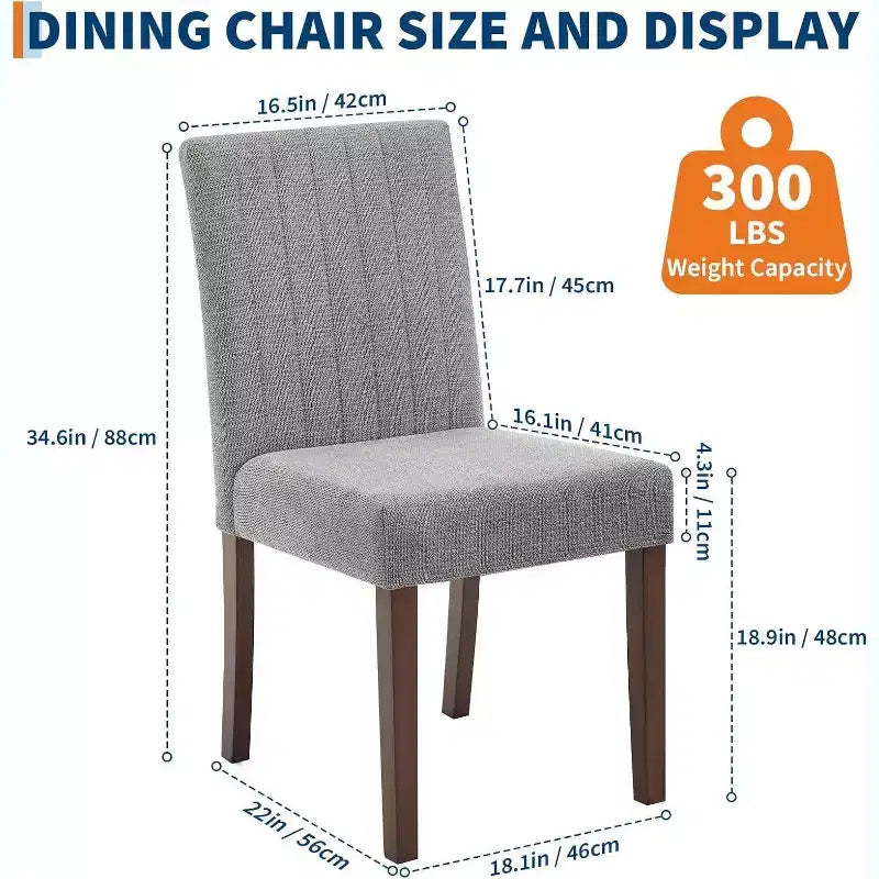 Acekool Dining Chairs Set of 2, Upholstered Tufted Striped Fabric with Padded High Back, Wood Legs & Adjustable Foot Caps, Beige