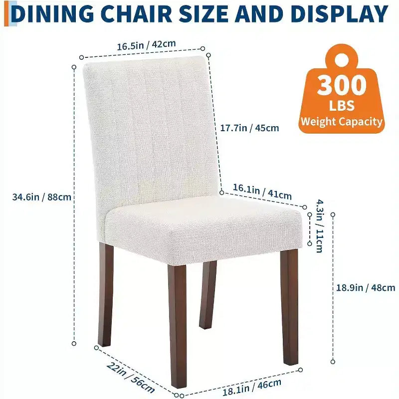 Acekool Dining Chairs Set of 2, Upholstered Tufted Striped Fabric with Padded High Back, Wood Legs & Adjustable Foot Caps, Beige