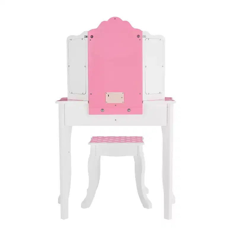 Fantasy Fields Gisele Polka Dot Kids Vanity Table & Stool with LED, White & Pink