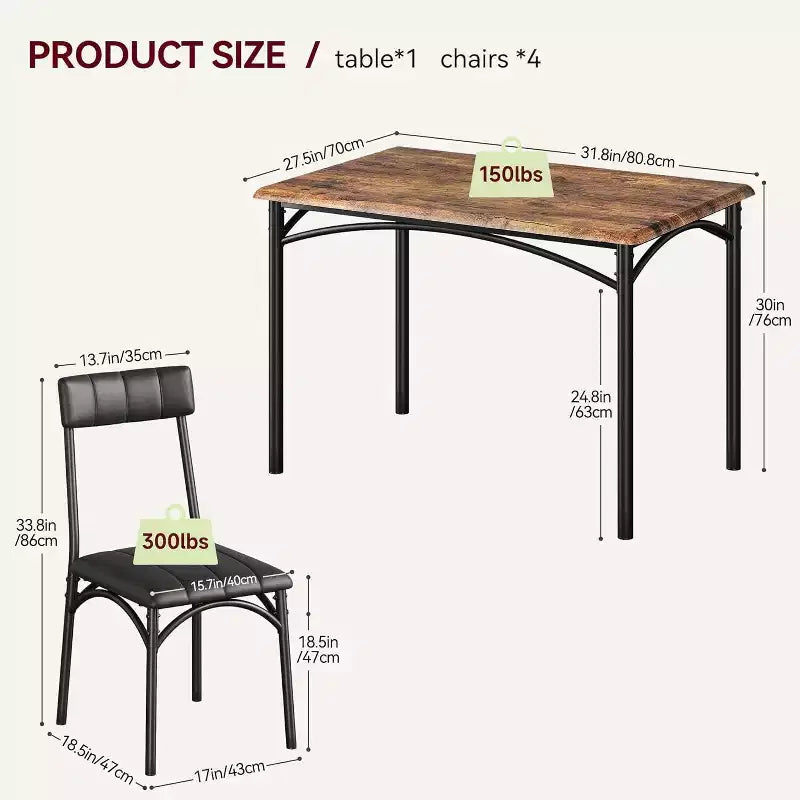 4-Piece Dining Set - Space-Saving Table & Upholstered Chairs for Kitchen & Dining Room