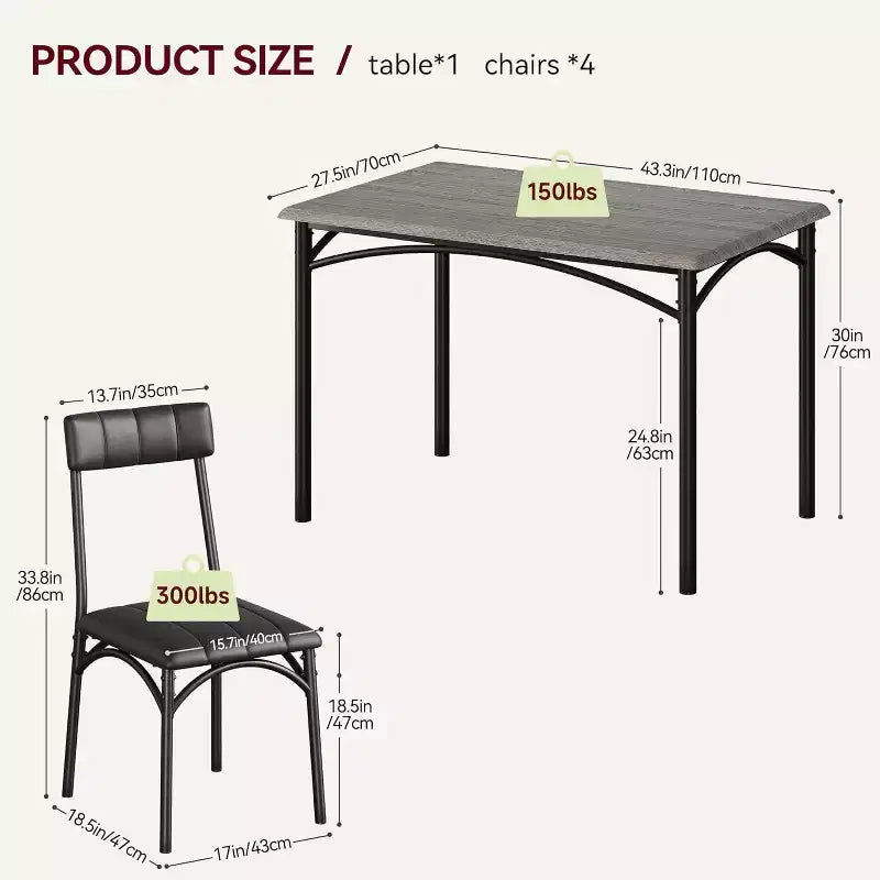 4-Piece Dining Set - Space-Saving Table & Upholstered Chairs for Kitchen & Dining Room