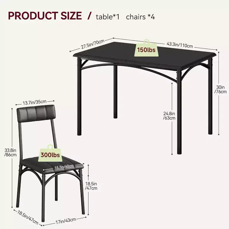 4-Piece Dining Set - Space-Saving Table & Upholstered Chairs for Kitchen & Dining Room