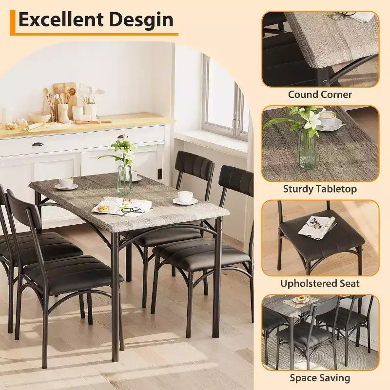 4-Piece Dining Set - Space-Saving Table & Upholstered Chairs for Kitchen & Dining Room