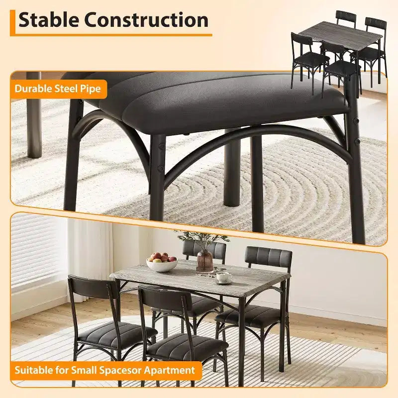 4-Piece Dining Set - Space-Saving Table & Upholstered Chairs for Kitchen & Dining Room