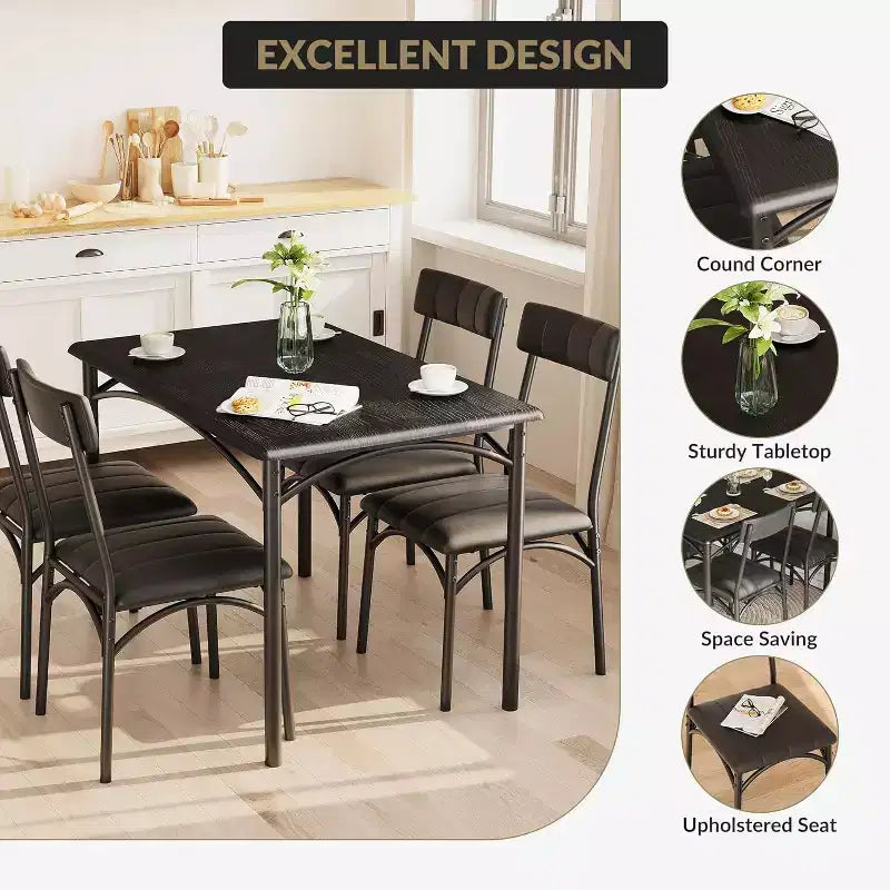 4-Piece Dining Set - Space-Saving Table & Upholstered Chairs for Kitchen & Dining Room