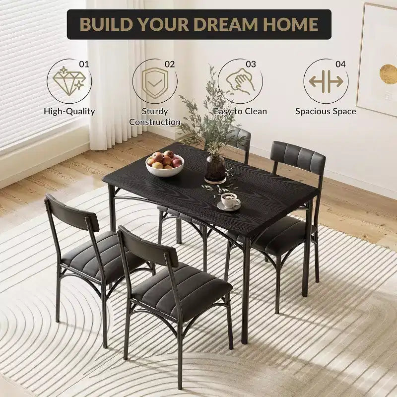 4-Piece Dining Set - Space-Saving Table & Upholstered Chairs for Kitchen & Dining Room