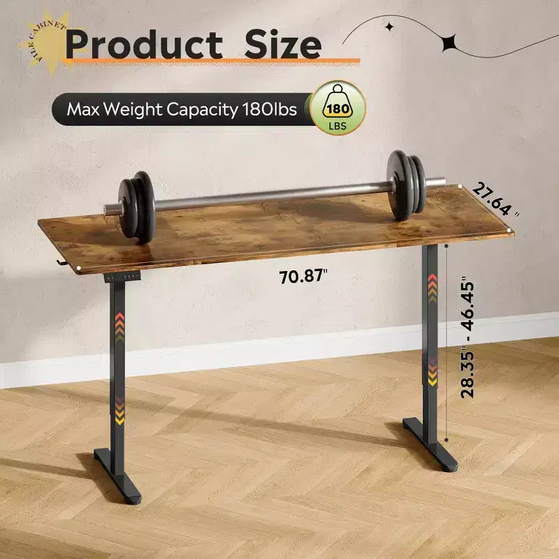 DEXYLLO 71 Inch Electric Standing Desk, Ergonomic Sit-to-Stand Desk with LED Touchscreen, 3 Memory Presets & Hook for Home Office