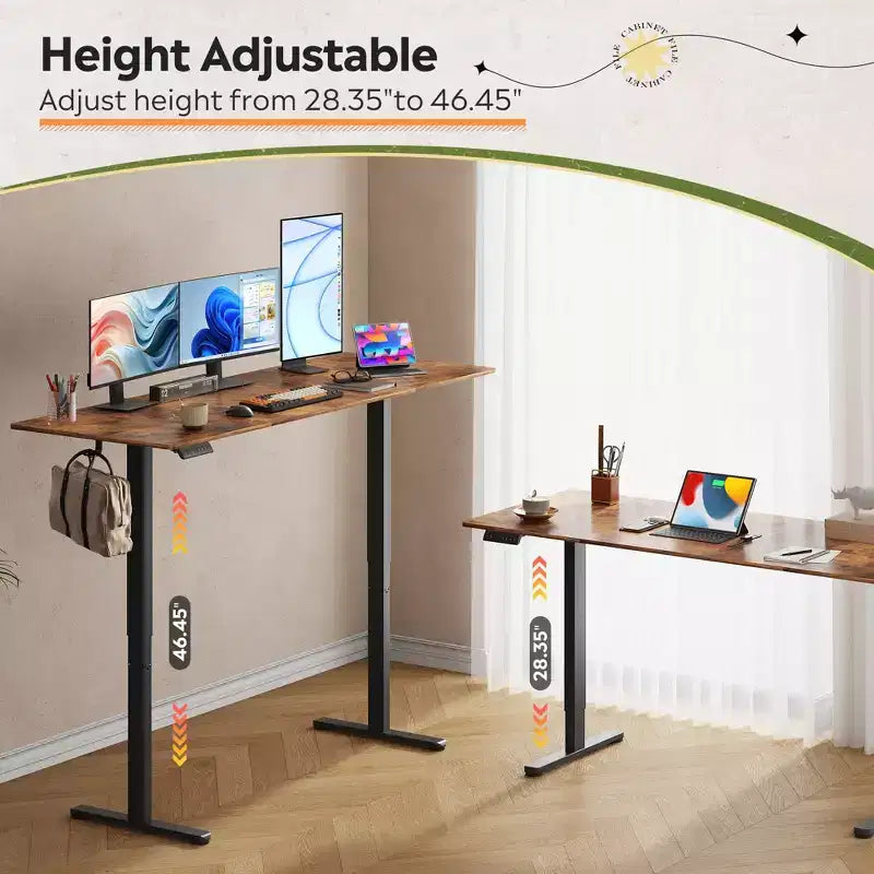 DEXYLLO 71 Inch Electric Standing Desk, Ergonomic Sit-to-Stand Desk with LED Touchscreen, 3 Memory Presets & Hook for Home Office