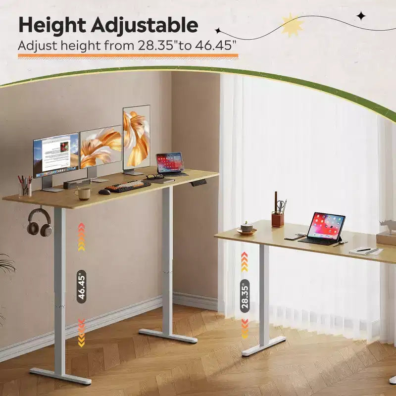DEXYLLO 71 Inch Electric Standing Desk, Ergonomic Sit-to-Stand Desk with LED Touchscreen, 3 Memory Presets & Hook for Home Office