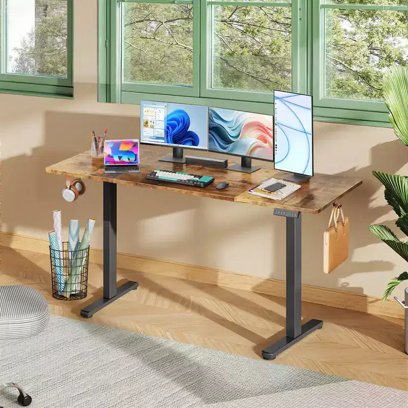 DEXYLLO 71 Inch Electric Standing Desk, Ergonomic Sit-to-Stand Desk with LED Touchscreen, 3 Memory Presets & Hook for Home Office