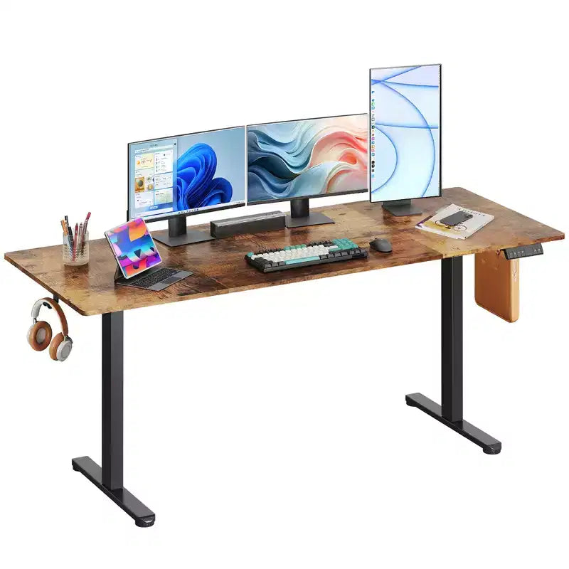 DEXYLLO 71 Inch Electric Standing Desk, Ergonomic Sit-to-Stand Desk with LED Touchscreen, 3 Memory Presets & Hook for Home Office