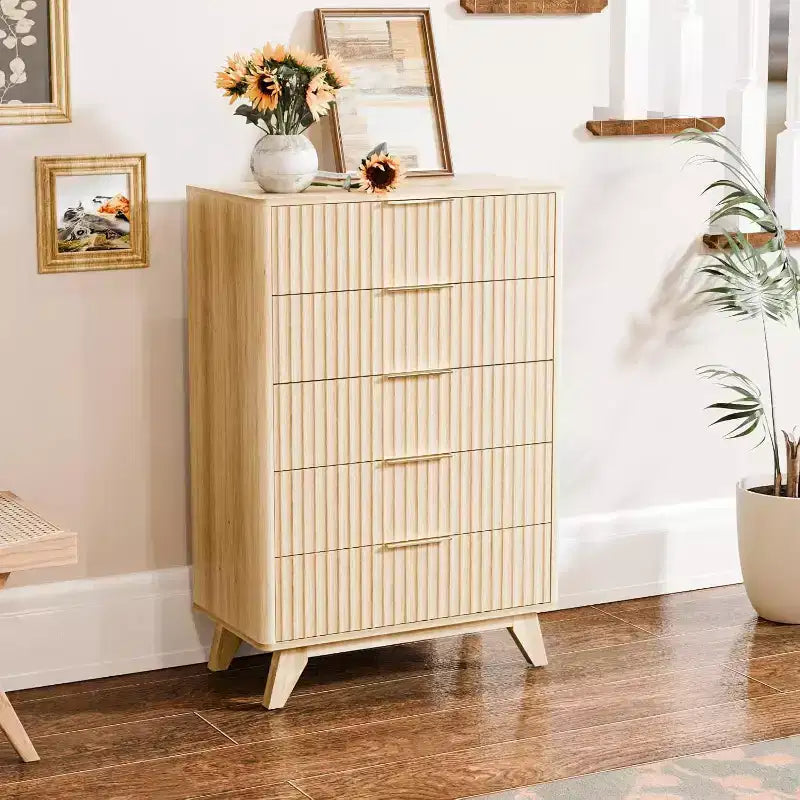 Karl Home 5-Drawer Natural Particle Board 30in. W Chest of Drawer