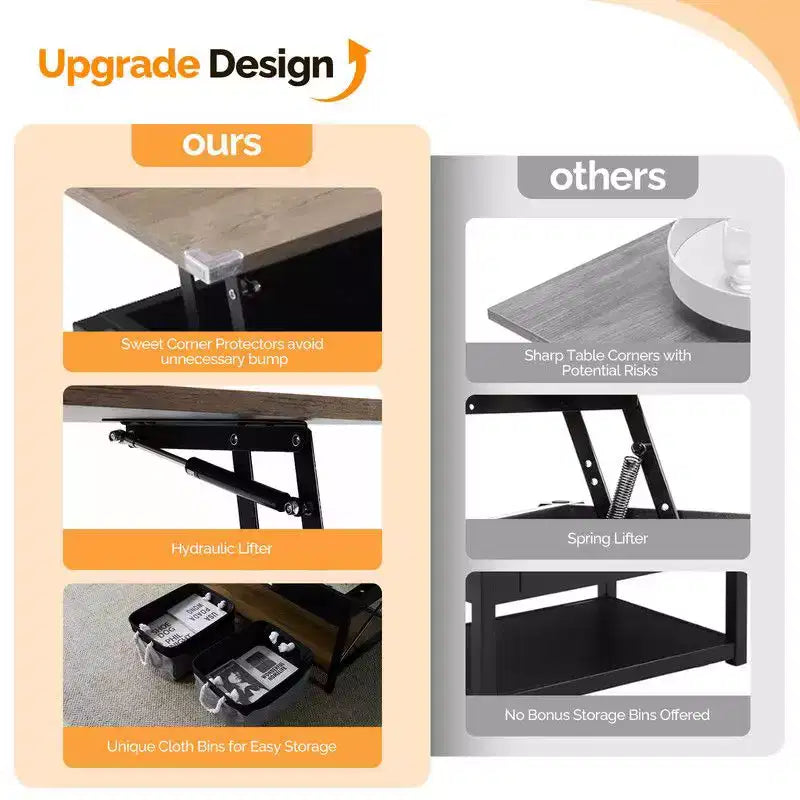 Table basse rectangulaire, gris délavé, avec barre transversale, structure latérale en métal noir en forme de X