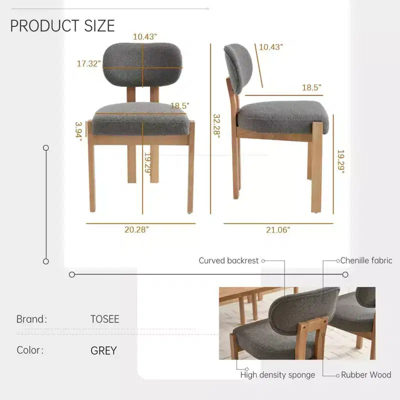 PexFix Lot de 2 chaises de salle à manger en bois, chaises de salle à manger modernes rembourrées en tissu, chaises de cuisine, chaises de salle à manger de ferme pour cuisine, salle à manger, gris