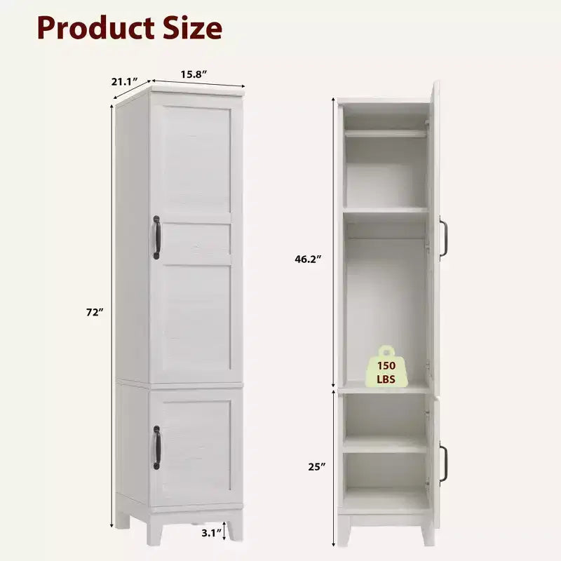 Coolmee Armoire Wardrobe Closet with 2 Doors, 72 Wooden Wardrobe Cabinet with Hanging Rod, Narrow Tall Clothing Armoire Cabinet for Bedroom
