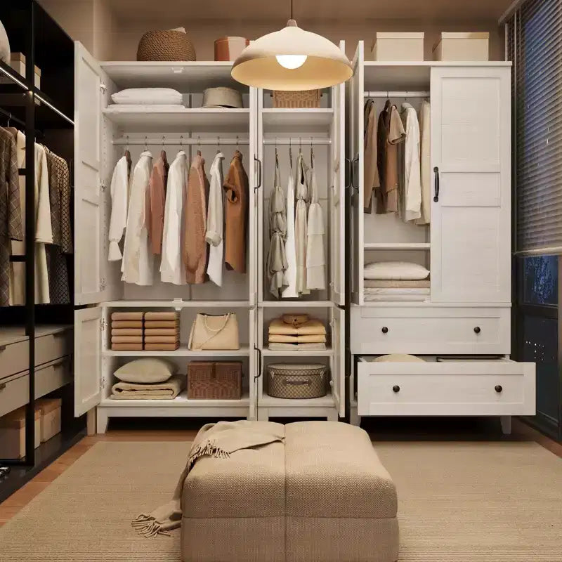 Coolmee Armoire Wardrobe Closet with 2 Doors, 72 Wooden Wardrobe Cabinet with Hanging Rod, Narrow Tall Clothing Armoire Cabinet for Bedroom