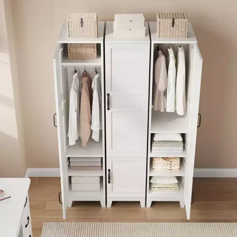 Coolmee Armoire Wardrobe Closet with 2 Doors, 72 Wooden Wardrobe Cabinet with Hanging Rod, Narrow Tall Clothing Armoire Cabinet for Bedroom