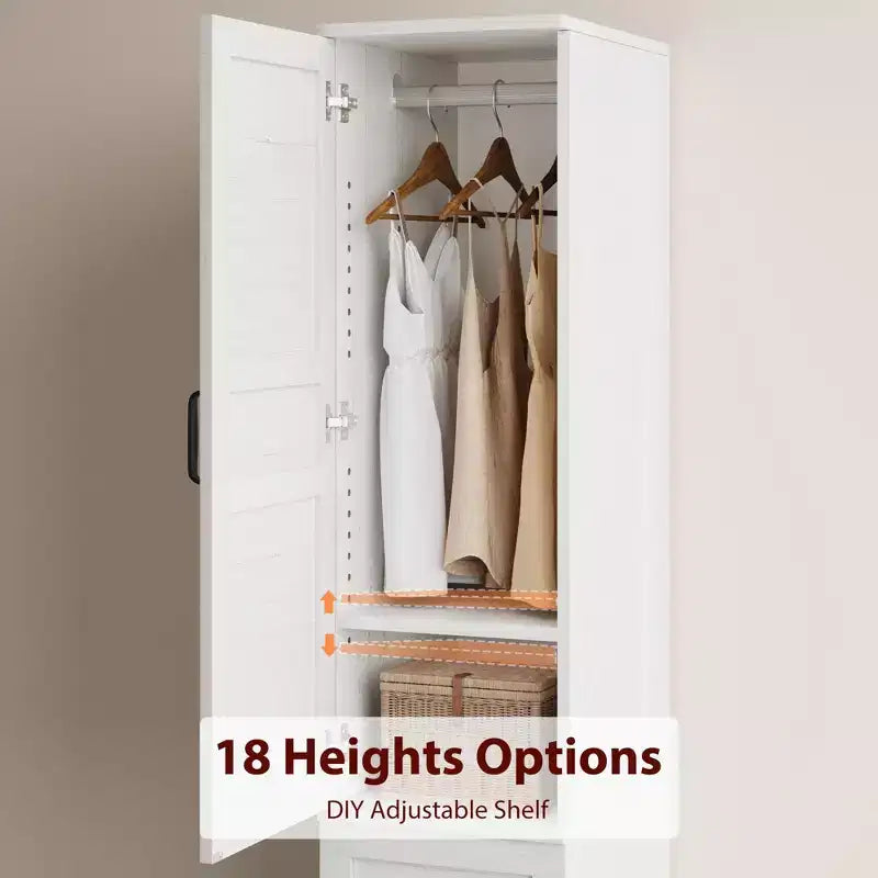 Coolmee Armoire Wardrobe Closet with 2 Doors, 72 Wooden Wardrobe Cabinet with Hanging Rod, Narrow Tall Clothing Armoire Cabinet for Bedroom