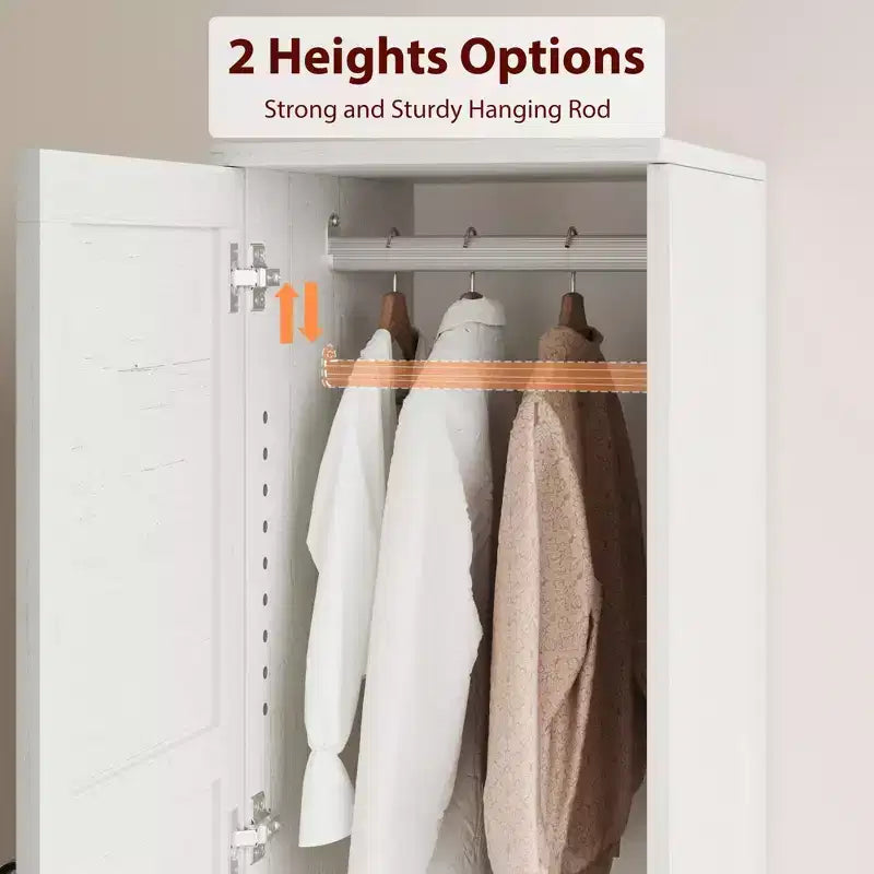 Coolmee Armoire Wardrobe Closet with 2 Doors, 72 Wooden Wardrobe Cabinet with Hanging Rod, Narrow Tall Clothing Armoire Cabinet for Bedroom