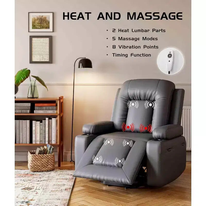 Power Lift Recliner Chair with Heat and Massage - Adjustable Chair, Faux PU, Ergonomic Back/Leg Support for Elderly & Mobility Needs