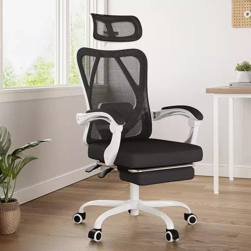 MAYEERTY Ergonomic Mesh Office Chair - With Headrest, Lumbar Support & Footrest for Home Office & Study (White)