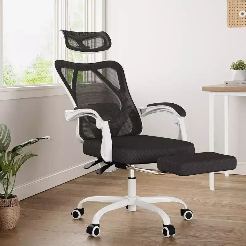 MAYEERTY Ergonomic Mesh Office Chair - With Headrest, Lumbar Support & Footrest for Home Office & Study (White)