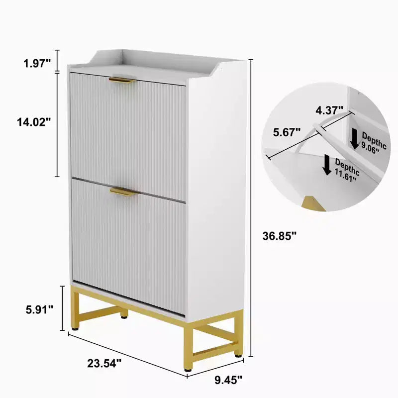 COZONY Wave Design Shoe Cabinet with 3 Flip Drawers & 2 Storage Drawers, Slim Fluted Shoe Organizer for Entryway