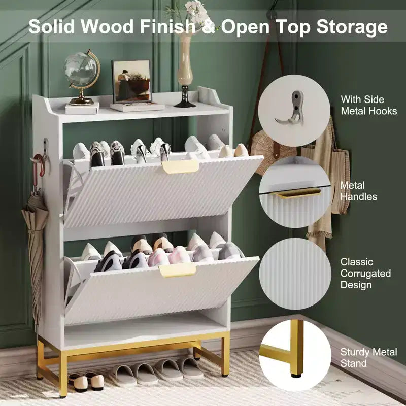 COZONY Wave Design Shoe Cabinet with 3 Flip Drawers & 2 Storage Drawers, Slim Fluted Shoe Organizer for Entryway