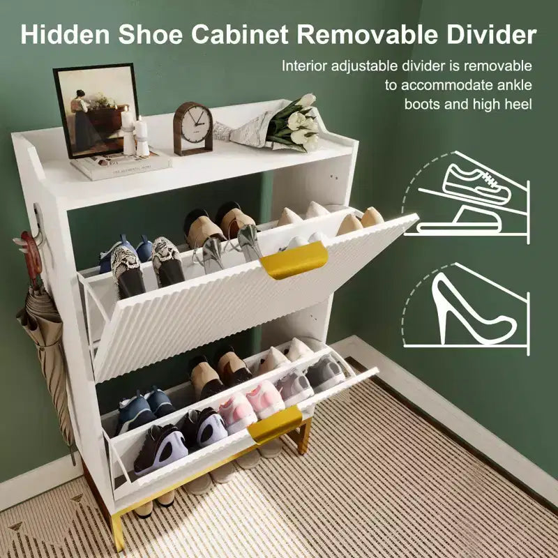 COZONY Wave Design Shoe Cabinet with 3 Flip Drawers & 2 Storage Drawers, Slim Fluted Shoe Organizer for Entryway
