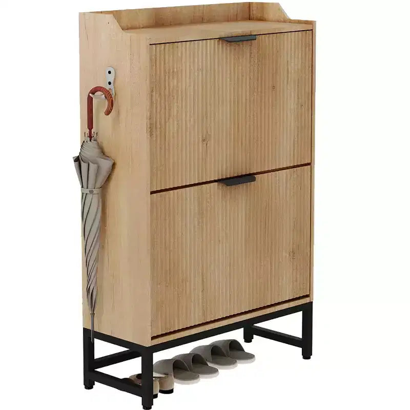 COZONY Wave Design Shoe Cabinet with 3 Flip Drawers & 2 Storage Drawers, Slim Fluted Shoe Organizer for Entryway
