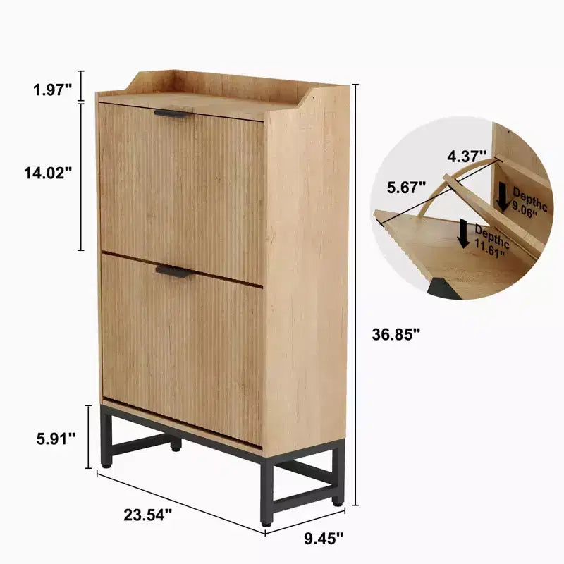 COZONY Wave Design Shoe Cabinet with 3 Flip Drawers & 2 Storage Drawers, Slim Fluted Shoe Organizer for Entryway