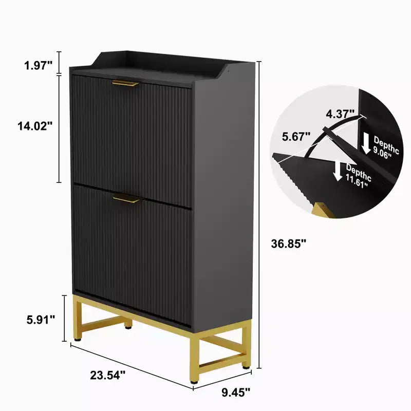 COZONY Wave Design Shoe Cabinet with 3 Flip Drawers & 2 Storage Drawers, Slim Fluted Shoe Organizer for Entryway