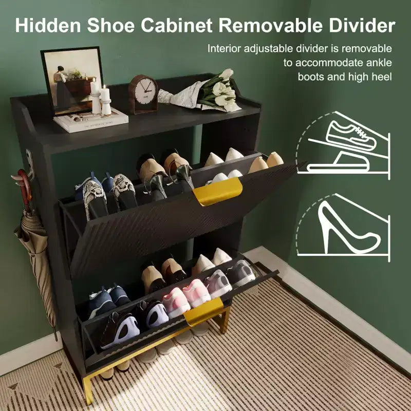 COZONY Wave Design Shoe Cabinet with 3 Flip Drawers & 2 Storage Drawers, Slim Fluted Shoe Organizer for Entryway