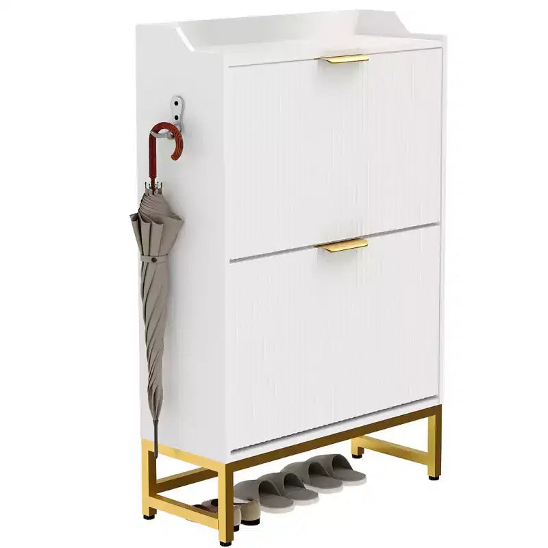 COZONY Wave Design Shoe Cabinet with 3 Flip Drawers & 2 Storage Drawers, Slim Fluted Shoe Organizer for Entryway