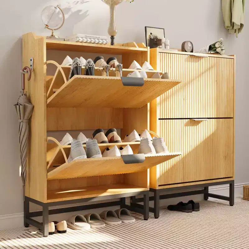 COZONY Wave Design Shoe Cabinet with 3 Flip Drawers & 2 Storage Drawers, Slim Fluted Shoe Organizer for Entryway