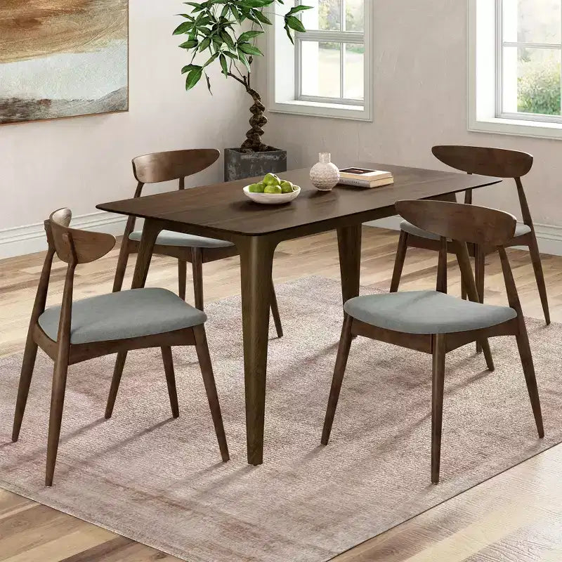 Christopher Knight Home Dryn Mid-Century Modern 5 Piece Rubberwood Upholsetered Dining Set with Curved Backrest