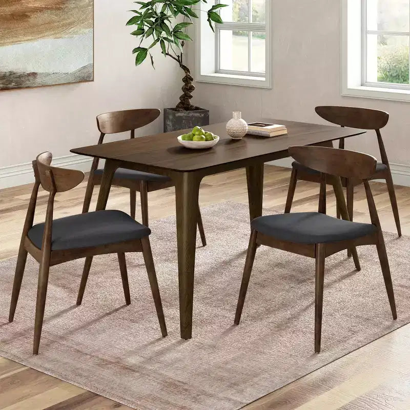 Christopher Knight Home Dryn Mid-Century Modern 5 Piece Rubberwood Upholsetered Dining Set with Curved Backrest