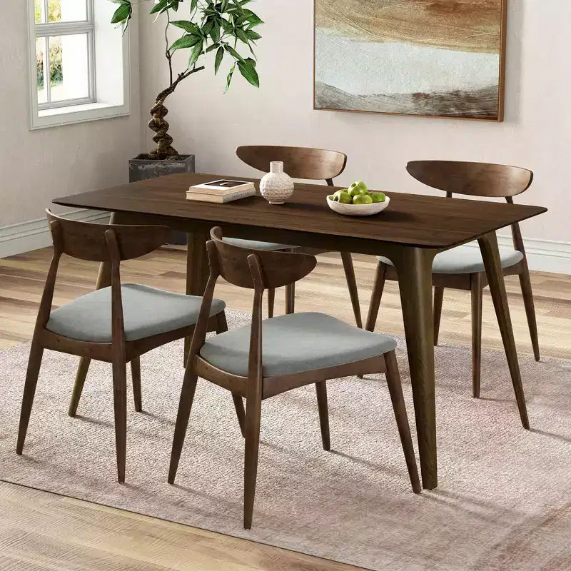 Christopher Knight Home Dryn Mid-Century Modern 5 Piece Rubberwood Upholsetered Dining Set with Curved Backrest