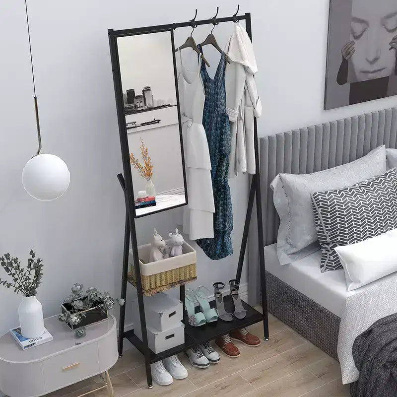 Coat Rack With Mirror, Multi-functional Hall Tree With Shoe Storage, Industrial Accent Furniture With Aluminum Frame For Living Room Bedroom