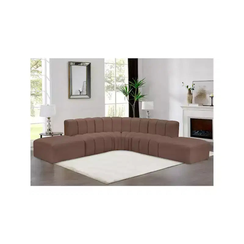 Meridian Furniture,Arc Brown Vegan Leather Modular Sofa
