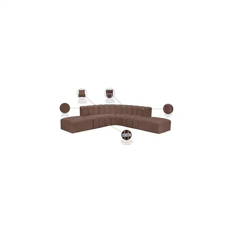 Meridian Furniture,Arc Brown Vegan Leather Modular Sofa